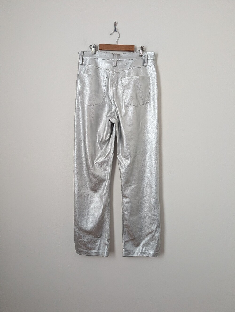 Joe's Jeans Silver Faux Leather Metallic Margot High Rise Straight Leg Pants - Picture 7 of 8